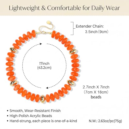 FIRAZIO Colorful Chunky Beaded Necklaces for Women | Trendy Statement Necklace Choker Necklace Boho Summer Beach Vacation Jewelry Gift - color: Orange Beaded
