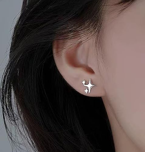 White Gold Plated Star Stud Earrings - Minimalist Geometric Jewelry for Women
