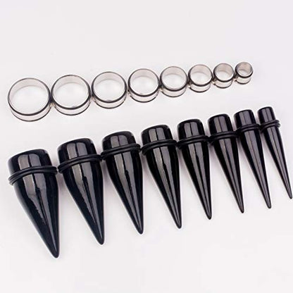 32 PCS 00G - 24mm Ear Taper Kit Gauge Stretching Kit | Hypoallergenic surgical Stainless steel Tapers Tunnels Plugs, body piercing jewelry for women and men - color: Black