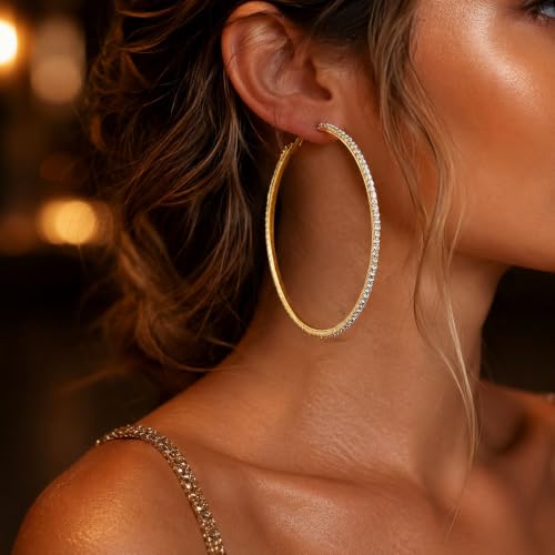 Big Chunky Gold Hoop Earrings for Women Beaded Large Statement Earrings Lightweight Fashion Jewelry Daily Wear Party Gift - color: D2:gold hoop 8cm