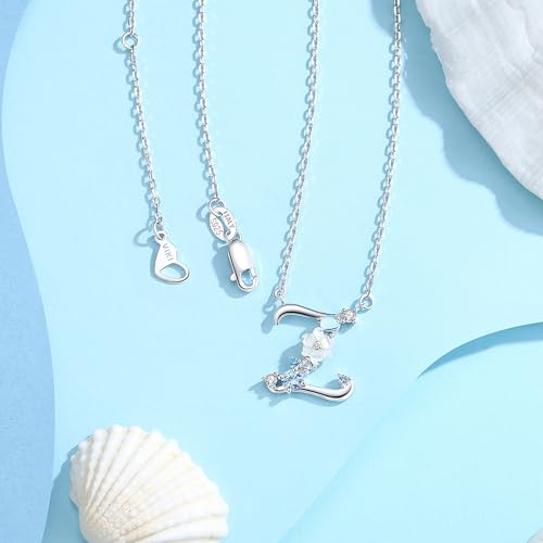 VIKI LYNN Initial Necklace for Women 925 Sterling Silver Initial A to Z Letter Pendant Necklace with Blue Flower Cubic Zirconia Birthday Engagement Gift for Women,Mom, Couple - style: Letter Z