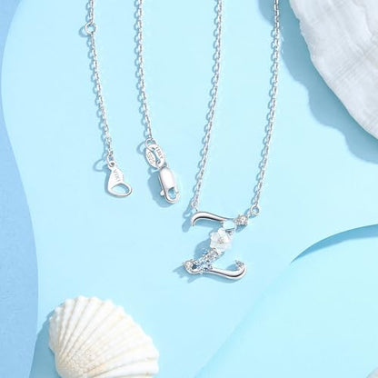 VIKI LYNN Initial Necklace for Women 925 Sterling Silver Initial A to Z Letter Pendant Necklace with Blue Flower Cubic Zirconia Birthday Engagement Gift for Women,Mom, Couple - style: Letter Z