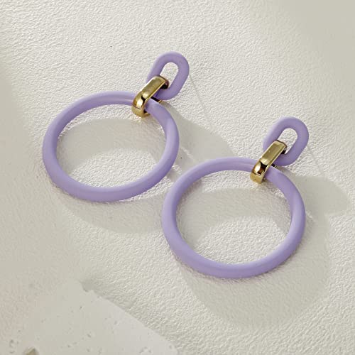 RUOFFETA Acrylic Rectangle Earrings, Fashion Acrylic Square/Oval/Hoop Statement Drop Earrings for Women - color: Lavender Hoop