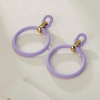 RUOFFETA Acrylic Rectangle Earrings, Fashion Acrylic Square/Oval/Hoop Statement Drop Earrings for Women - color: Lavender Hoop