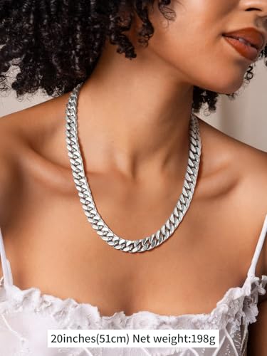 FindChic Cuban Link Chain Necklace for Women Men, Silver/Gold Plated Stainless Steel Solid Miami Curb Chain Hip Hop Punk Statement Jewelry, 5/12/14mm Width, 16/18/20 Inch Length, with Gift Box - color: 03. 12mm-Silver, size: 20inches
