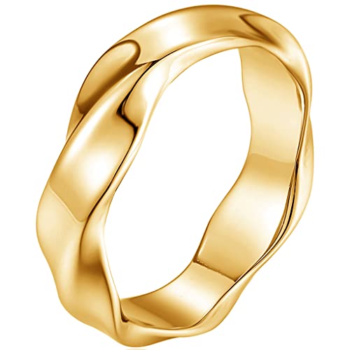 Jude Jewelers 6mm Stainless Steel Simple Plain Twisted Wave Braided Wedding Band Ring - color: Gold