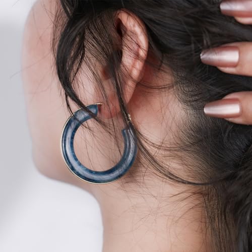 Chunky Gold Resin Hoop Earrings Leverback Statement Huggie Hoops Dangle Drop Dressy Earring Prom Festival Vacation Jewelry for Women - color: Royal Blue, size: Hoop