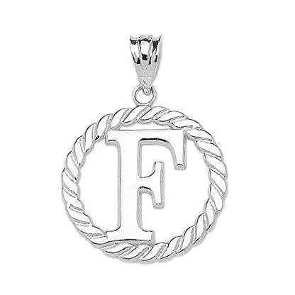Claddagh Gold Fine 925 Sterling Silver Personalized Initial A-Z Roped Circle Charm Pendant - style: F