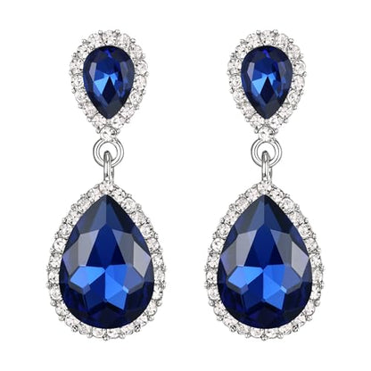 EVER FAITH Women's Austrian Crystal Wedding Tear Drop Dangle Earrings | Bridal Prom Jewelry for Bride Bridesmaid - color: Navy Blue