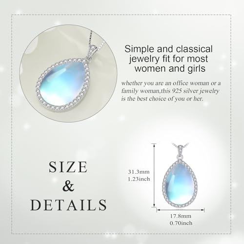 YAFEINI 925 Sterling Silver Moonstone Necklace Filigree Teardrop Pendant Necklace Jewelry for Women Girls - color: Z-Cubic Zirconia Moonstone Necklace