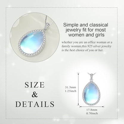 YAFEINI 925 Sterling Silver Moonstone Necklace Filigree Teardrop Pendant Necklace Jewelry for Women Girls - color: Z-Cubic Zirconia Moonstone Necklace