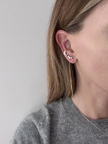14K Gold Plated Nap Earrings Sterling Silver Ball Bar Bezel Setting CZ Stones Screw Back Hypoallergenic Earrings Everyday Cartilage Helix Parisian Minimalist Piercing Earrings For Women Unisex - color: Triple Lights - YG