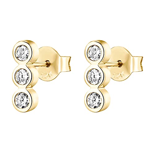 PAVOI 14K Gold Plated 925 Sterling Silver CZ Simulated Diamond Earrings | Dainty Geometric Shape Mini Bar Stud Earrings for Women - color: Yellow Gold, style: Bezel