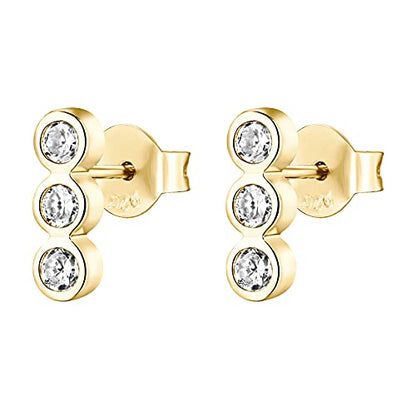 PAVOI 14K Gold Plated 925 Sterling Silver CZ Simulated Diamond Earrings | Dainty Geometric Shape Mini Bar Stud Earrings for Women - color: Yellow Gold, style: Bezel