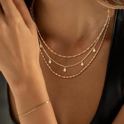 Layered Necklaces for Women, Dainty Gold Necklace Stack 14k Gold Plated Layering CZ Chain Choker Necklaces for Women Trendy Simple Non Tarnish Gold Necklaces Set Fashion Bridal Prom Jewelry - color: set3