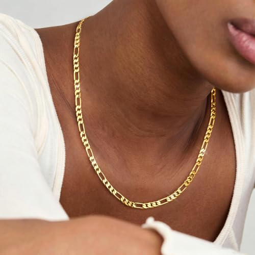 6mm Gold Figaro Link Chain Necklace for Men ＆ Women，14K Gold Chain Necklace for Men ＆ Women Chains for Mens Figaro Chains Necklaces,Dainty Jewelry Gifts Size 18/20/22/24in - size: 22inch