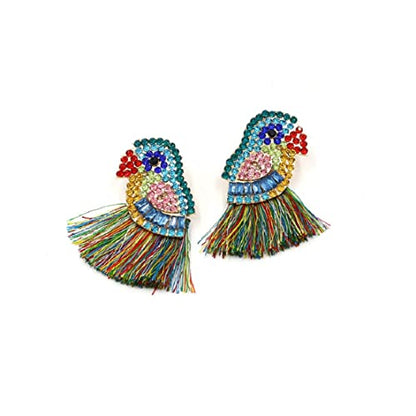 Parrot Earrings for Women, Bird Parrot Tassel Earrings for Womens, Rhinestone Parrot Dangle Earring Hypoallergenic, Cubic Zirconia Parrot Drop Earring, Parrot Jewelry Funny earrings