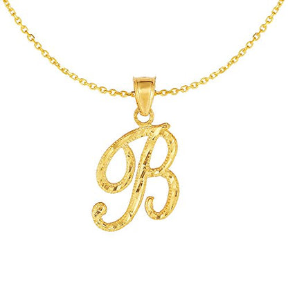 Floreo 10K Yellow Gold Charm Pendant Letter A-Z Personalized Alphabet Initial Name with optional 18 Inch Necklace - style: B