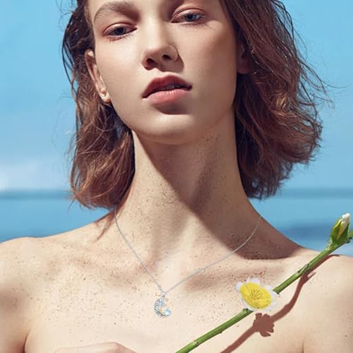 Dragonfly Necklace 925 Sterling Silver Moonstone Necklace Rainbow Stone Dragonfly Jewelry Christmas Birthday Gifts for Women Mom Her - style: Star and Moon with Birthstone