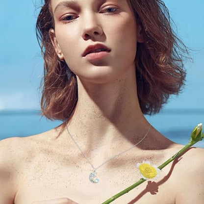 Dragonfly Necklace 925 Sterling Silver Moonstone Necklace Rainbow Stone Dragonfly Jewelry Christmas Birthday Gifts for Women Mom Her - style: Star and Moon with Birthstone