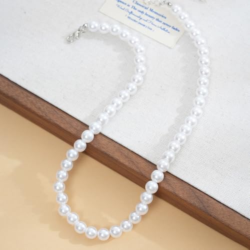 Pearl Necklace for Women, Classic Beaded Choker Necklace, Faux Pearl Strand Necklace 6mm 8mm 10mm, Adjustable Chain, Elegant Everyday Jewelry - color: Silver 10mm