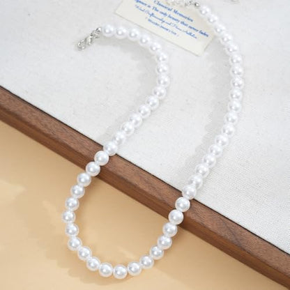 Pearl Necklace for Women, Classic Beaded Choker Necklace, Faux Pearl Strand Necklace 6mm 8mm 10mm, Adjustable Chain, Elegant Everyday Jewelry - color: Silver 10mm