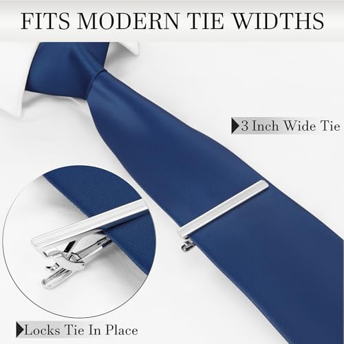 HAWSON Light Gold Silver Tie Clips for Mens Necktie, Elegant Satin Tie Bars Pins Tacks, Suit Tie Accessories Business Wedding Gifts - style: Light Silver Classic 1 (Concave Middle)