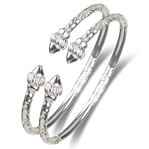 Ridged Arrow .925 Sterling Silver West Indian Bangles Cuff Bangles Bangle Bracelet Caribbean Jewelry Women Mom Wife Valentine Mothers day Gift (Pair 67g) (MADE IN USA)