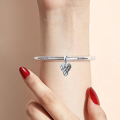 KunBead Guardian Angel Wings Birthstone Dangle Birthday Charms Compatible with Pandora Charm Bracelet for Women - color: White