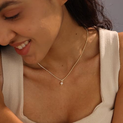 Pearl Necklaces for Women, Dainty Gold Necklace 14K Gold Plated Charm CZ Pearl Pendant Necklace Simple Gold Pearl Choker Necklaces for Women Trendy Wedding Womens Jewelry - color: satellite pearl necklace-gold