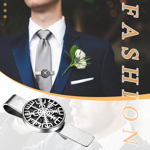 Mens Viking Cufflinks and Tie Clip: Norse Viking Tuxedo Shirt Cuff Links and Cool Tie Clip Shirt Accessories for Business Valentines Christmas Birthday - style: Compass Tie Clip