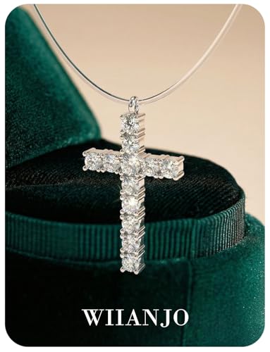 Teardrop 925 Silver CZ Floating Pendant Necklace 16 Inch Cubic Zirconia Invisible Necklace, Hypoallergenic, Jewelry Gifts for Women Anniversary Birthday - color: cross