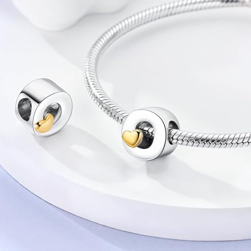 Two-Tone Gold Heart S925 Silver Letter Charm Fits Pandora Bracelet Necklace | Initial Bead Two-Tone Gold Heart, DIY European Bracelet Accessory, Gift for Ladies Birthday Anniversary Valentine - style: O