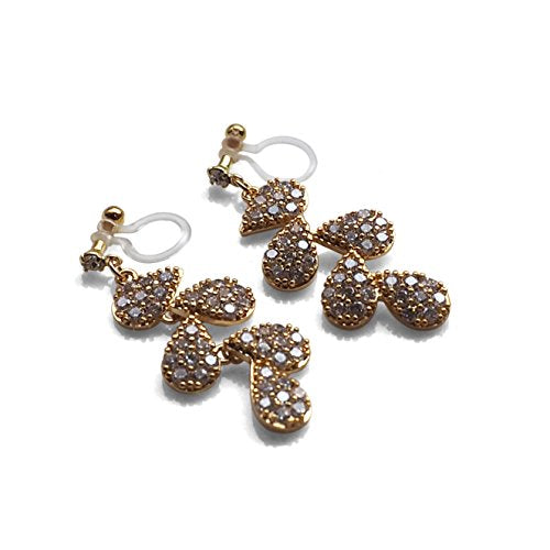 Drop Cubic Zirconia Invisible Clip On Earrings for Women Not Pierced Gold Teardrop Sqaure CZ Crystal Dangle Gold Silver Comfortable Clip On Earrings Bridal Wedding Prom - color: Leaf Gold