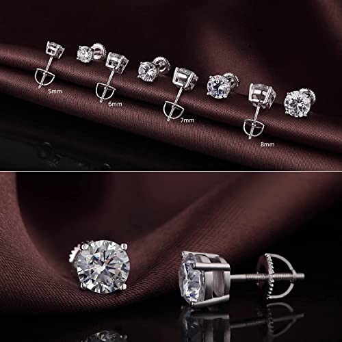 Jiamiaoi Stud Earrings Screw Back Sterling Silver Cubic Zirconia Stud Earrings Set 4 Millimeters-8 Millimeters Nickle Free Hypoallergenic Earring Studs - color: A-Round Cut White, size: 5mm