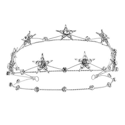 Beaupretty Bling Rhinestone Star Crown, Star Crystal Tiara and Crown Bridal Headpiece Alloy Hairband Wedding Jewelry for Women Girls, Silver - color: Silver