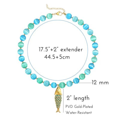 Fish Necklace for Women Sardine Pendant Necklace Summer Fishing Choker Necklace Boho Beach Jewelry - color: KKWX602