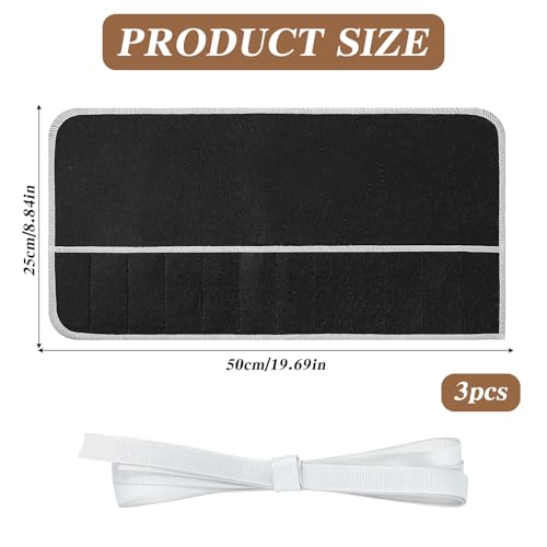 3 Pcs Silver Storage Bags Roll,Anti Tarnish Silverware Storage,with White Ribbon, 12 Slot Silver Storages, Cutlery Sleeves Bags for Kitchen Utensil Teaspoon, Stiff Fabric