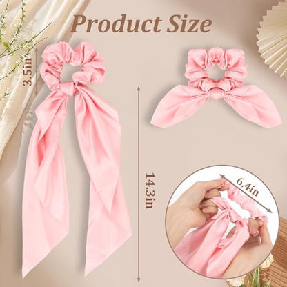Silk Scrunchies Satin Silk Pink Elastic Hair Scrunchies Ties Bows Ribbon Accessories Knotted Bows for Women Girls Hair Valentine's Day Gifts - color: Pink