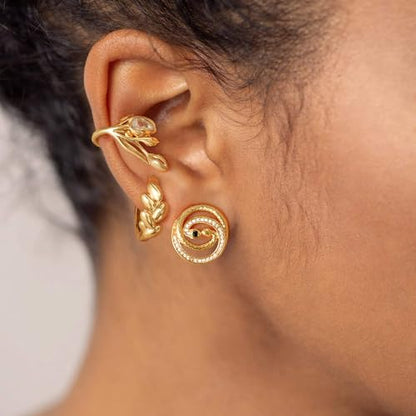 Women Ear Cuff Earring Gold Non Pierced Ear Cartilage Clip on Wrap Hoop 14K Gold Filled Tiny Boho Beach Simple Minimalist Delicate Handmade Hypoallergenic Jewelry Gift-Sold as Single/Pair - style: Tulip Flower / Pair