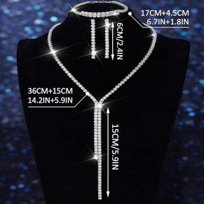 Silver Bridal Wedding Jewelry Sets Rhinestone Necklace Earrings Bracelet Set Prom Formal Costume Jewelry Sets for Women and Brides - color: Silver