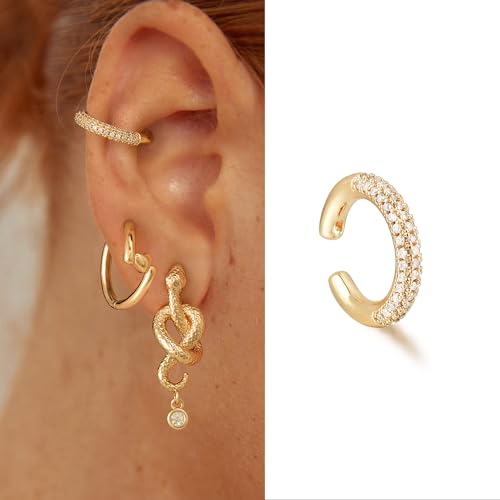 Women Ear Cuff Earring Gold Non Pierced Ear Cartilage Clip on Wrap Hoop 14K Gold Filled Tiny Boho Beach Simple Minimalist Delicate Handmade Hypoallergenic Jewelry Gift-Sold as Single/Pair - style: Tube A