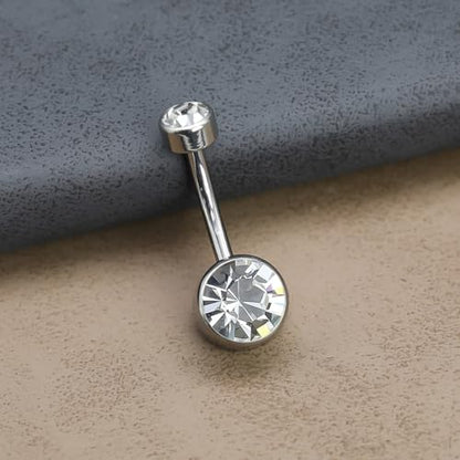 Titanium Floating Belly Button Rings 14G, ASTM F136 Implant-Grade Curved Barbell, Internal Thread with 6mm Teardrop Gems, Sparkle Navel Piercing Jewelry, 10mm/12mm Length - color: Silver-Clear cz, size: 3/8"(10mm)