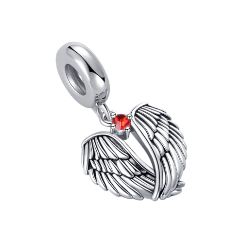 LSxAB Guardian Angle Wings Jan-Dec Birthstone Charm Compatible with Pandora Charms Bracelets for Women Charm - style: 07 Red