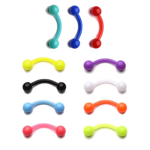 D.Bella 16G Clear Bioflex Acrylic Curved Barbell Eyebrow Rings Snake Eyes Tongue Belly Ring Mix Color CZ Piercing Retainer - style: Style A