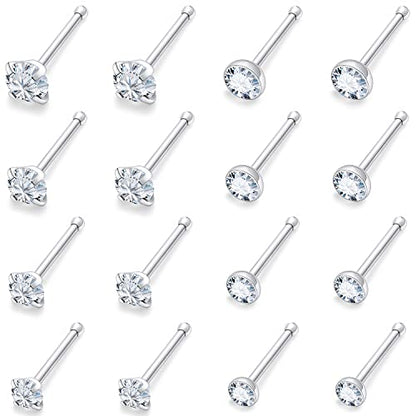 18G 20G 22G Round Cubic Zirconia Nose Rings Studs for Women Men 316L Stainless Surgical Steel Nose Ring Stud Piercing Jewelry Silver Gold Clear CZ 1.5mm 2mm 2.5mm 3mm - style: 20G Straight Silver