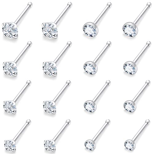 18G 20G 22G Round Cubic Zirconia Nose Rings Studs for Women Men 316L Stainless Surgical Steel Nose Ring Stud Piercing Jewelry Silver Gold Clear CZ 1.5mm 2mm 2.5mm 3mm - style: 18G Straight Silver