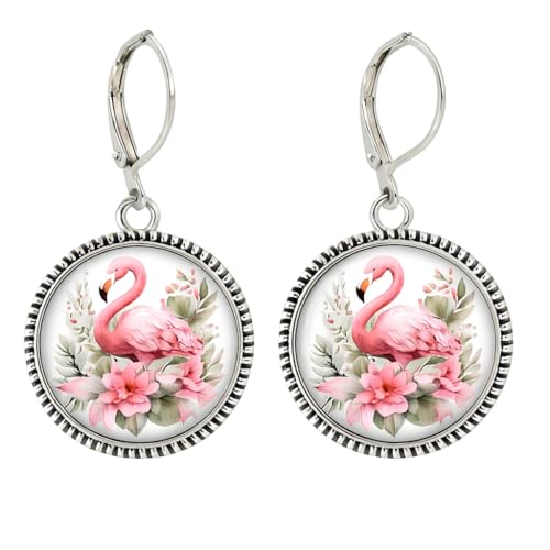 Flamingo Jewelry Set with Pink Crystal, 4-Piece Silver Teardrop Design, Necklace Bracelet Earrings Ring
