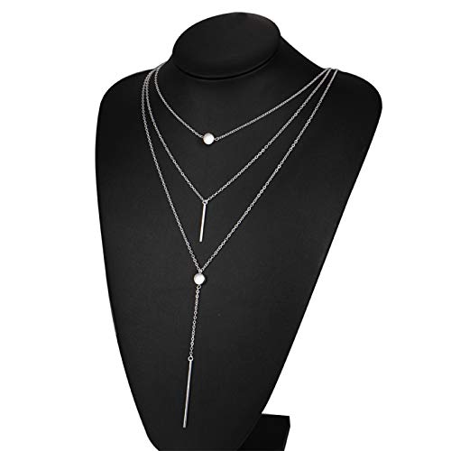 Necklace for Women,Multi Layers Bar Tassel Chain Dangle Charm Pendant Women Boho Necklace Jewelry - color: Silver