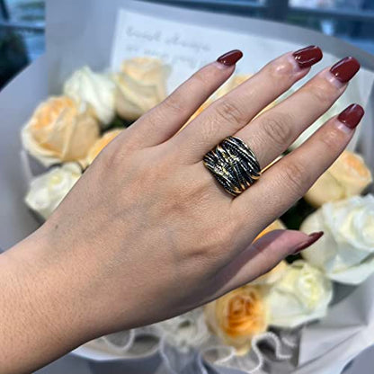 Mytys 2 Tone Intertwined Crossover Statement Ring Fashion Chunky Band Rings for Women Wide Index Finger Rings Costume Jewelry - color: Gold and black